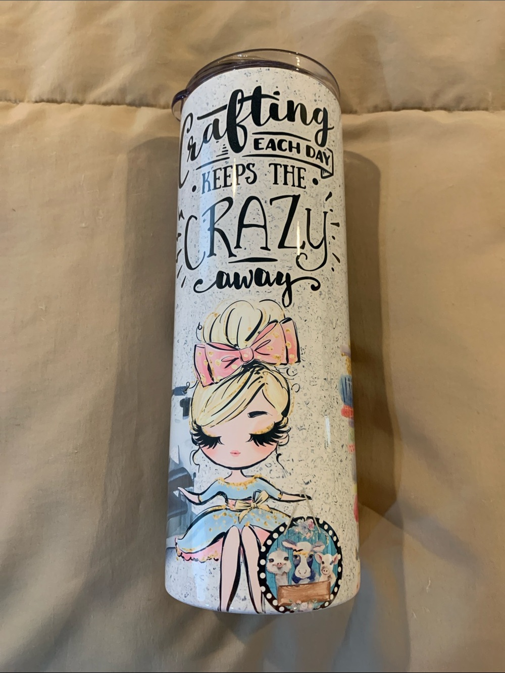 Crafting Each Day Keeps the Crazy Away - White Decorative Tumbler